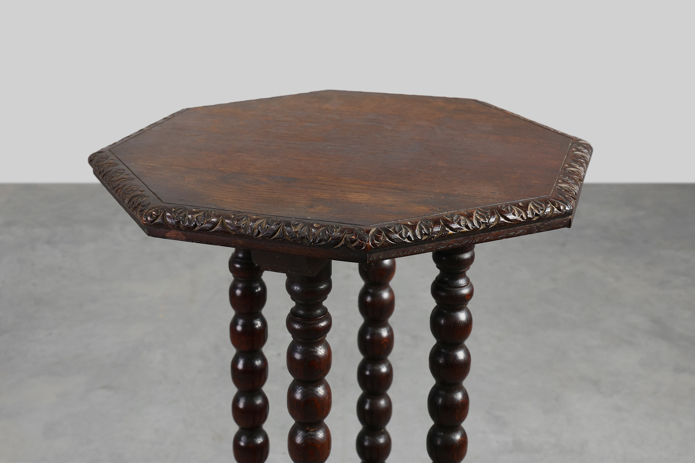 French octagonal Rustic Baroque Oak Side Table, circa 1850thumbnail
